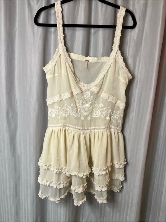Free People Dresses & Skirts - Free People Quiet Breeze Mini Dress in Cream featuring embroidery and ruffles L